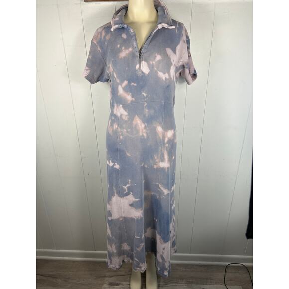 Vintage 80's Fitigues  tie-dye waffle print zip up midi dress. Size M. - Picture 1 of 4